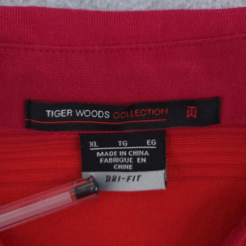 Nike Dri-FIT Tiger Woods Polo Shirt Mens XL Red Stripe Golf Performance Top